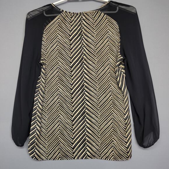 Windsor Blouse Womens Medium Chevron Stripe Sheer Sleeve Boho Top Shirt - Picture 8 of 9